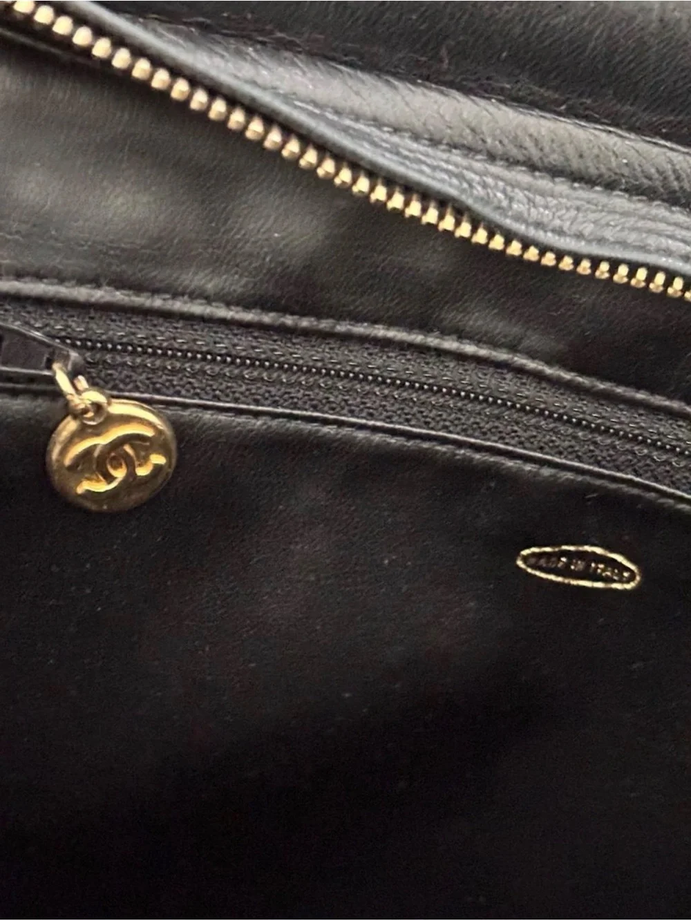CHANEL Black Quilted Lambskin Leather Purse with Gold Hardware